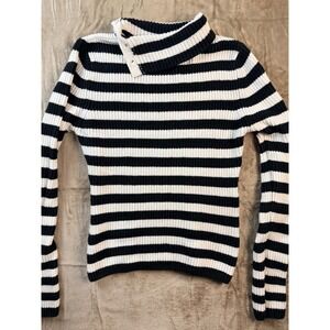 BDG Urban Outfitters Black White Striped Button Collar Ribbed Knit Sweater M